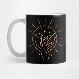 Aesthetic line art mystic hand moon and star Mug